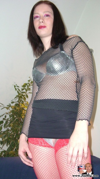 british brunette red stockings